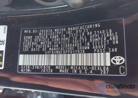 2023 Toyota Corolla Le from USA, damaged, VIN 5YFB4MDE6PP012938